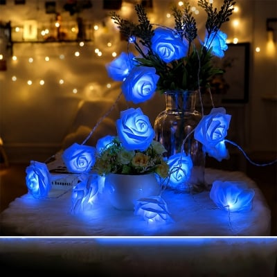 Picture of 80 Pcs LED Blue Color Rose Flash String Fairy Light | 25 Feet Long Decorative LED String Lights | Home, Garden, Party, Wedding Decoration