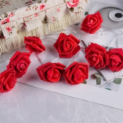 Picture of 80 Pcs LED Red Color Rose Flash String Fairy Light | 25 Feet Long Decorative LED String Lights | Home, Garden, Party, Wedding Decoration