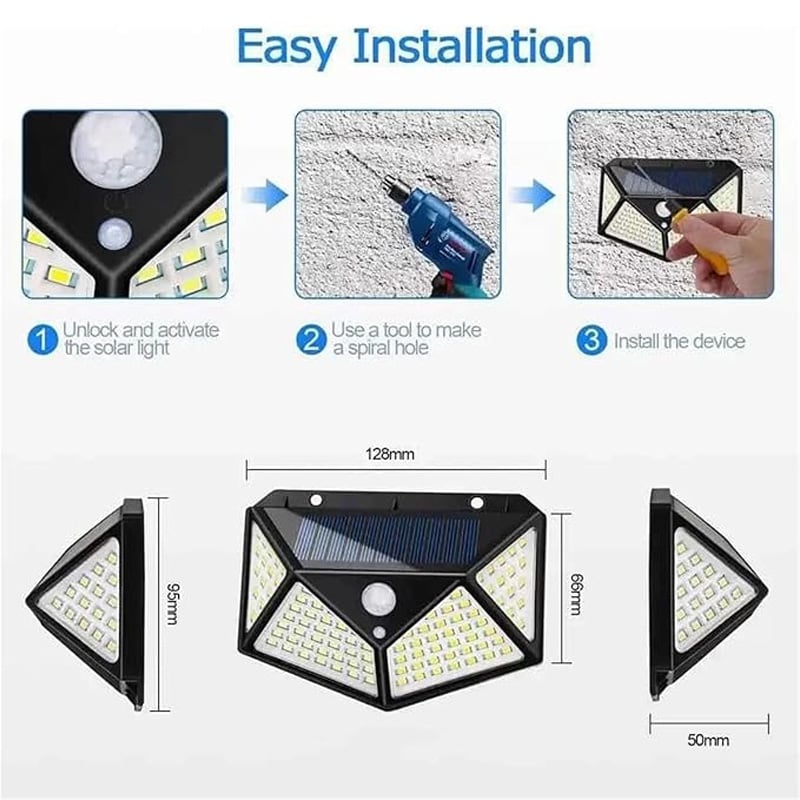 Picture of 100 LED Solar Wall Light with PIR Motion Sensor | Outdoor Waterproof IP65 Solar Lamp for Garden, Patio & Street Light