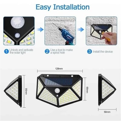 Picture of 100 LED Solar Wall Light with PIR Motion Sensor | Outdoor Waterproof IP65 Solar Lamp for Garden, Patio & Street Light