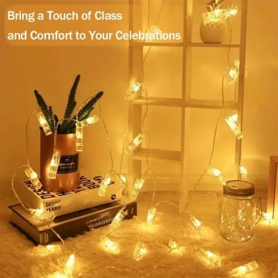 Picture of Fairy Light Clip Shape Golden Color 20 Pieces Set – LED Photo Clip String Lights Current Driven Decorative Lights for Room, Bedroom, Wedding, Party Decoration