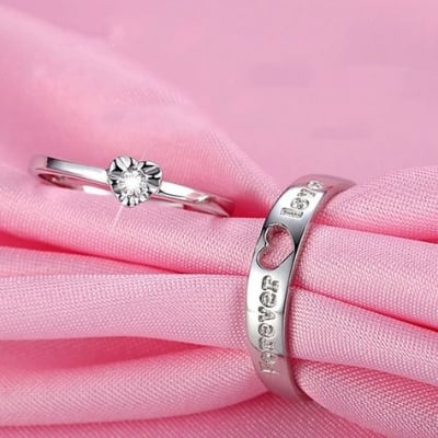 Picture of Crystal cz Stone Wedding Engagement Rings for Couple - Silver - Adjustable