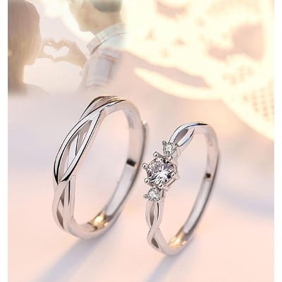 Picture of Love Promise Couple Finger Ring-2pcs - Silver - Adjustable