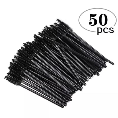 Picture of Eyebrow Mascara Wand Applicator Brush Spoons Cosmetic Brush Set -50 PCS - Black