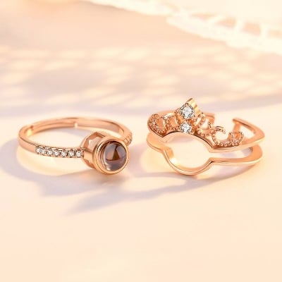 Picture of 100 Languages I Love You Adjustable Projection Rings, Romantic Ring for Girls - Gold - Adjustable