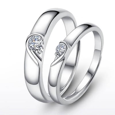 Picture of Love Heart Zircon Adjustable Ring Hollow Endless Love Lovers Couples Rings for Women Men Engagement Wedding Jewelry Gifts - Silver - Adjustable
