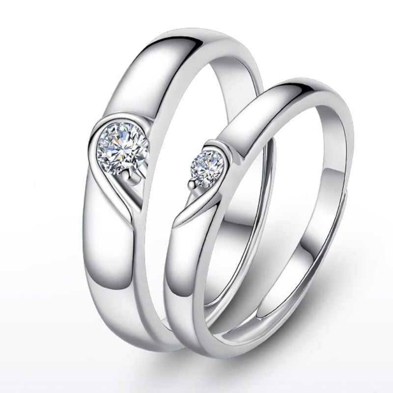 Picture of Love Heart Zircon Adjustable Ring Hollow Endless Love Lovers Couples Rings for Women Men Engagement Wedding Jewelry Gifts - Silver - Adjustable
