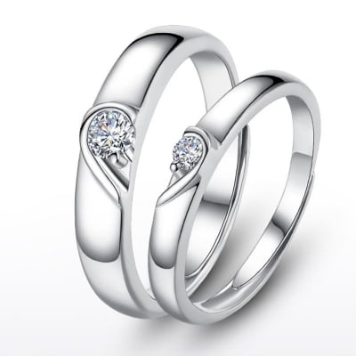 Picture of Love Heart Zircon Adjustable Ring Hollow Endless Love Lovers Couples Rings for Women Men Engagement Wedding Jewelry Gifts - Silver - Adjustable