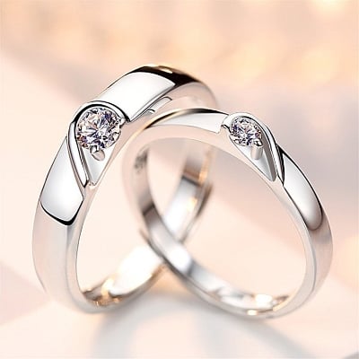 Picture of Love Heart Zircon Adjustable Ring Hollow Endless Love Lovers Couples Rings for Women Men Engagement Wedding Jewelry Gifts - Silver - Adjustable