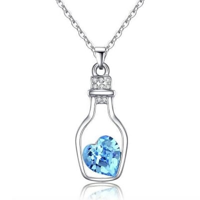 Picture of Love Heart Drift Bottle Pendant Necklace Fashion For Women Girl - Blue