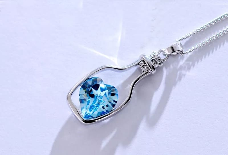 Picture of Love Heart Drift Bottle Pendant Necklace Fashion For Women Girl - Blue