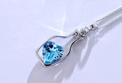 Picture of Love Heart Drift Bottle Pendant Necklace Fashion For Women Girl - Blue