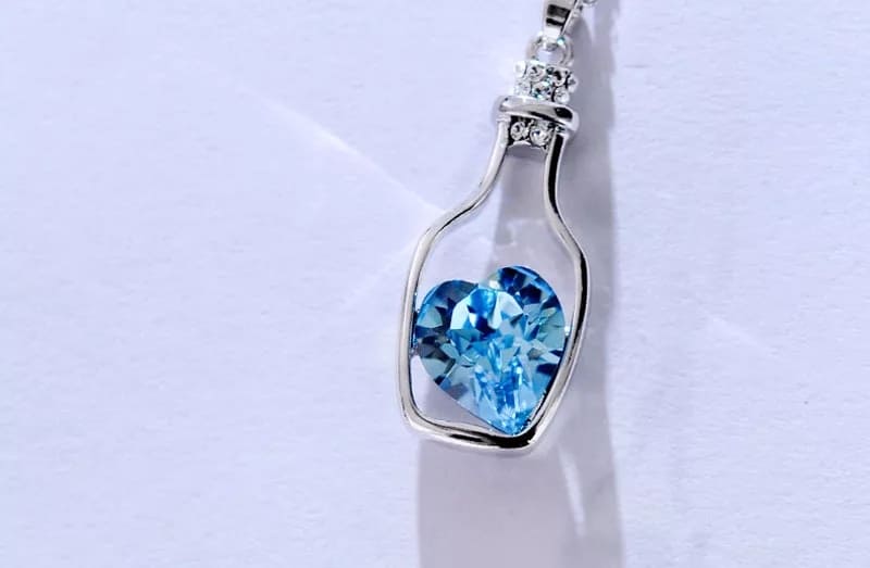 Picture of Love Heart Drift Bottle Pendant Necklace Fashion For Women Girl - Blue