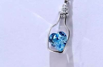 Picture of Love Heart Drift Bottle Pendant Necklace Fashion For Women Girl - Blue