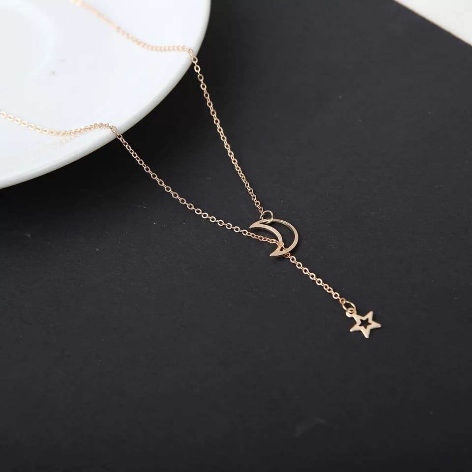 Picture of Fashion Star Moon Choker Necklace Women Pendant Necklace Jewelry New Year Gifts - Gold - Adjustable