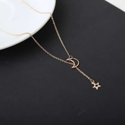 Picture of Fashion Star Moon Choker Necklace Women Pendant Necklace Jewelry New Year Gifts - Gold - Adjustable