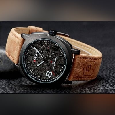 Picture of Brown Leather Strap Analog Watch for Men - Brown