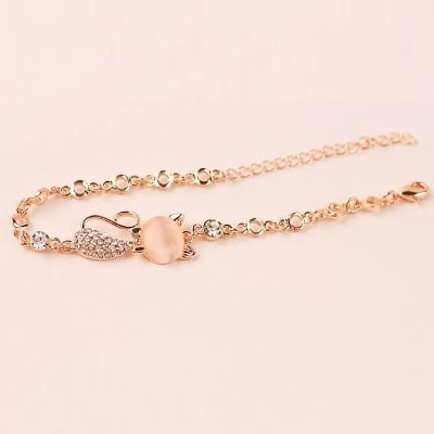 Picture of Rose Golden Alloy Lovely Cat Bracelets for Women Charms Crystal Opals Rhinestone Bangle - Gold