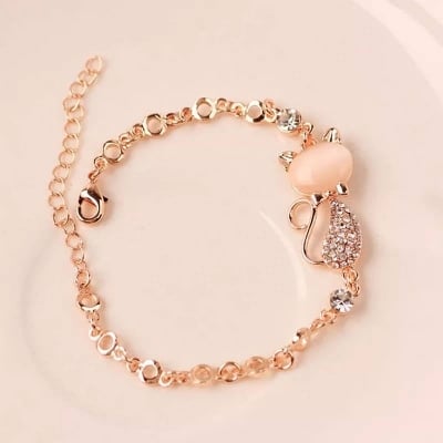 Picture of Rose Golden Cute Zircon Cat Bracelets Charms Bracelets For Women - Gold