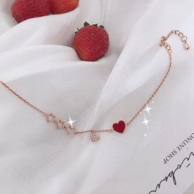 Picture of Red Heart Love Bracelet Chinese Style for Women - Gold