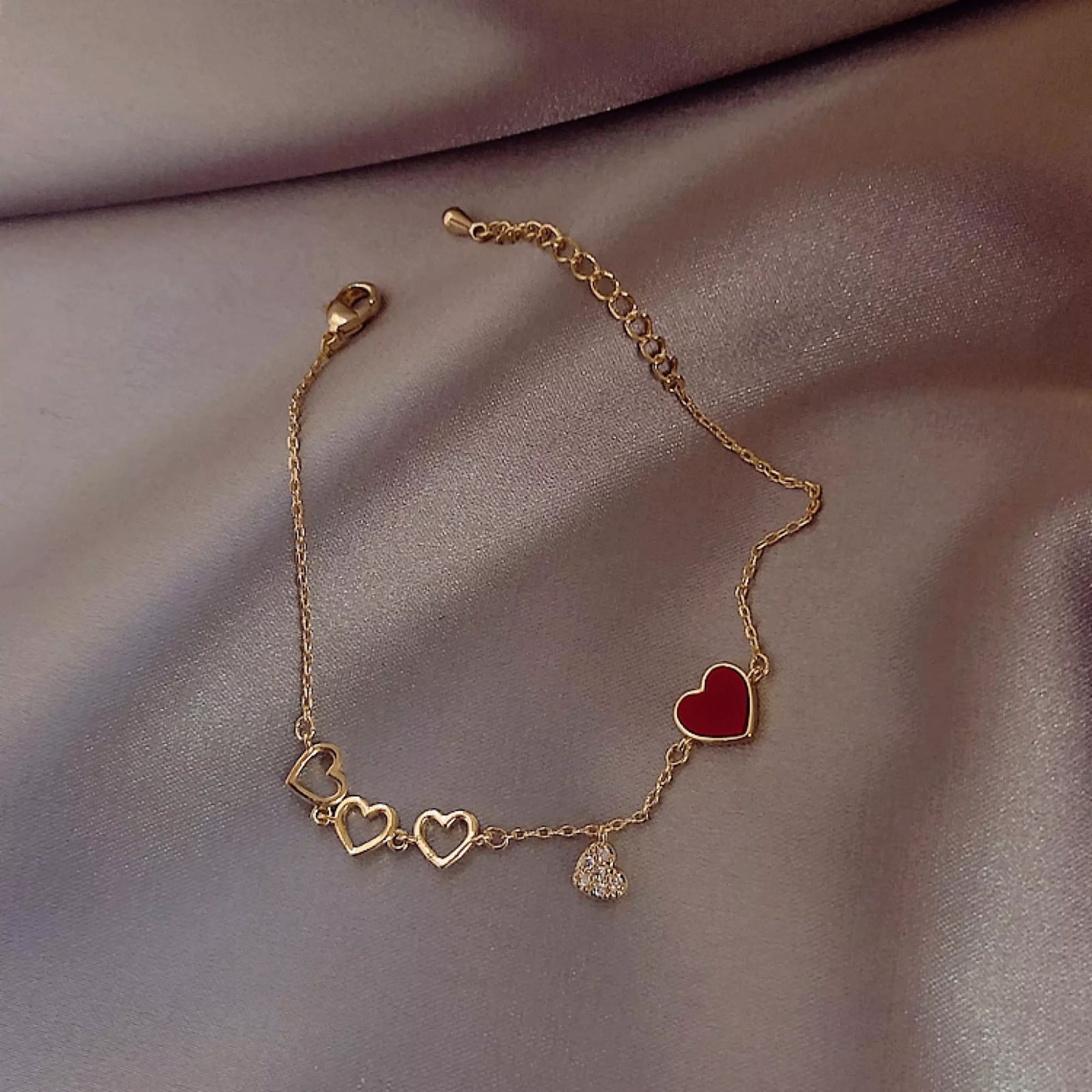 Picture of Korean Version New Trendy Red Peach Heart Bracelet - Gold