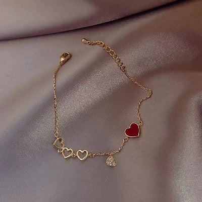 Picture of Korean Version New Trendy Red Peach Heart Bracelet - Gold