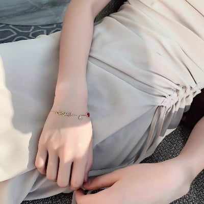 Picture of Korean Version New Trendy Red Peach Heart Bracelet - Gold