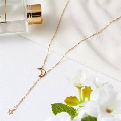 Picture of New Necklaces Star & Moon Pendant Necklaces for Women - Golden - Adjustable