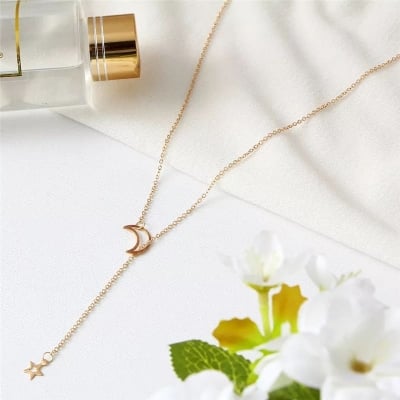 Picture of New Necklaces Star & Moon Pendant Necklaces for Women - Golden - Adjustable
