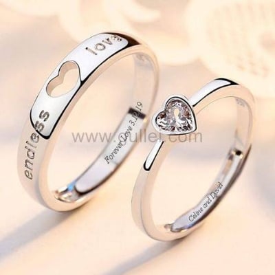Picture of Love Promise Couple Finger Ring-2Pcs - Ring For Girls - Silver - Adjustable