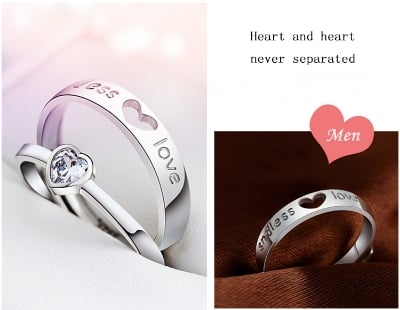 Picture of Love Promise Couple Finger Ring-2Pcs - Ring For Girls - Silver - Adjustable