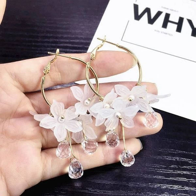Picture of My Love Korean Flower Tassel Drop Earrings For Women - Yellow