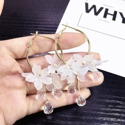 Picture of My Love Korean Flower Tassel Drop Earrings For Women - Yellow