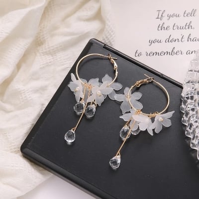 Picture of My Love Korean Flower Tassel Drop Earrings For Women - Yellow