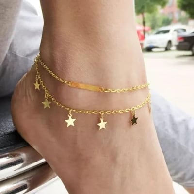 Picture of Double chain Simple Star Payel Jewelry For Female[ Anklet for Women ] - Golden