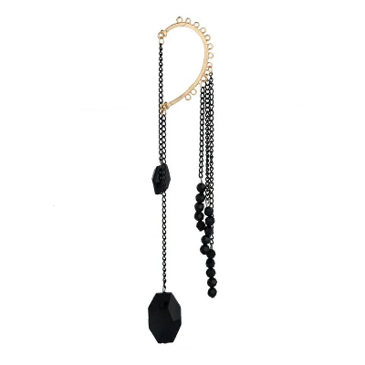 Picture of Long Tassel Earrings for Women Shiny Arc Geometric Korean earrings for girls - Black