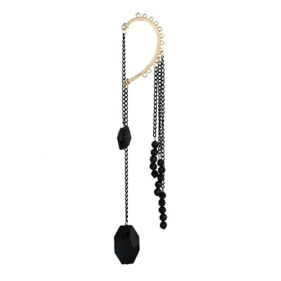 Picture of Long Tassel Earrings for Women Shiny Arc Geometric Korean earrings for girls - Black
