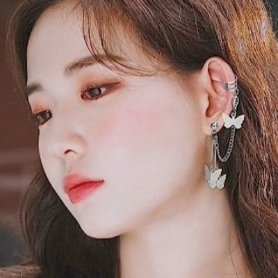 Picture of Korean Retro Fashion Earring Butterfly Shaped Ear Stud &Ear Clip for Women - Silver