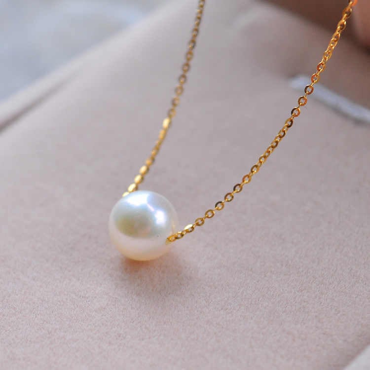 Picture of Simple shiny fine golden chain necklace with pearl For Women - Golden - Adjustable