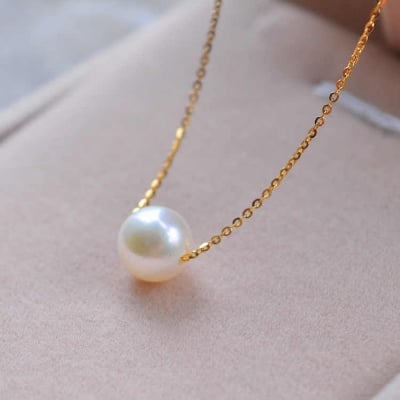 Picture of Simple shiny fine golden chain necklace with pearl For Women - Golden - Adjustable