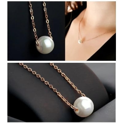 Picture of Women Pearl Necklace Thin Chain Pendant Necklace Simple Choker Jewelry Gifts For Women - Golden - Adjustable