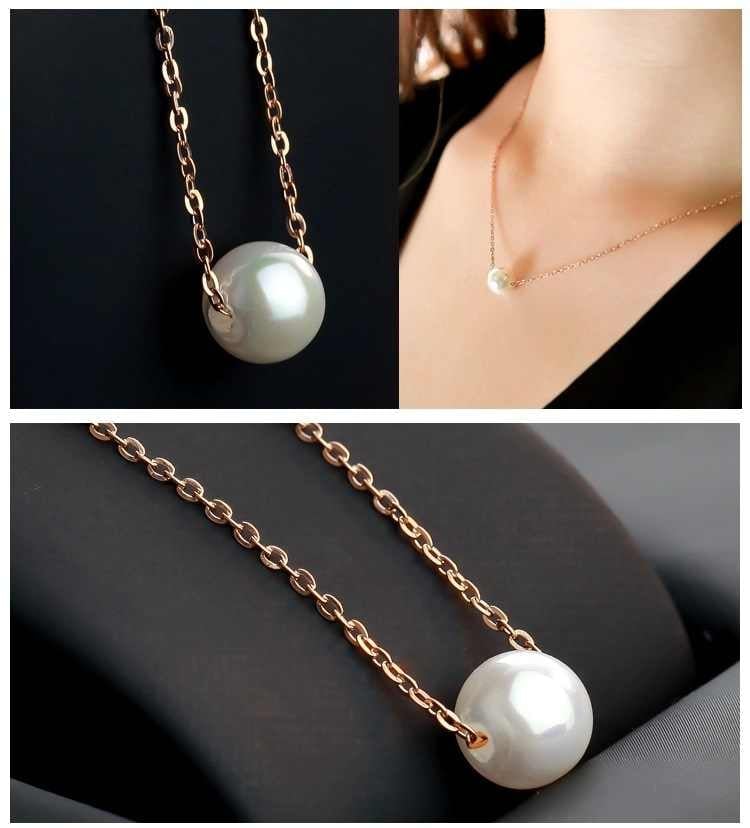 Picture of Women Pearl Necklace Thin Chain Pendant Necklace Simple Choker Jewelry Gifts For Women - Golden - Adjustable