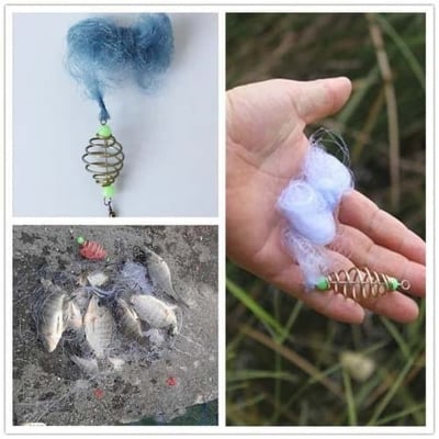 Picture of Fishing Net Trap Mesh Luminous Beads Copper Spring Shoal Netting Bait Feeder Fishing Traps Nets - White