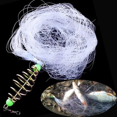 Picture of Fishing Net Trap Mesh Luminous Beads Copper Spring Shoal Netting Bait Feeder Fishing Traps Nets Fishnet Tackle Fishing Tools - White