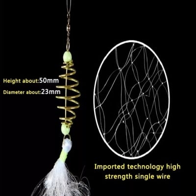 Picture of Fishing Net Trap Mesh Luminous Beads Copper Spring Shoal Netting Bait Feeder Fishing Traps Nets Fishnet Tackle Fishing Tools - White