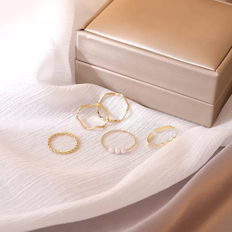 Picture of 5pcs Rings Set For Women Rings For Women Finger Ring For Women Girls Ladies Female Ornament Jewelry Jewellery ladies bag womens bag dress makeup watch couple rings - Gold