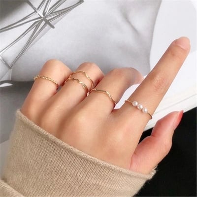Picture of 5pcs Rings Set For Women - Gold