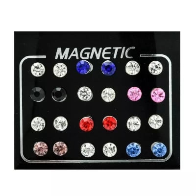 Picture of 24 Pairs /Pack Stylish and Small metal Stud Earrings Crystal Set Piercing Earring for women Elegant Jewelry Fashion - Multicolor