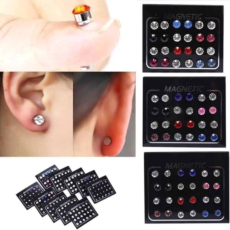 Picture of 24 Pairs /Pack Stylish and Small metal Stud Earrings Crystal Set Piercing Earring for women Elegant Jewelry Fashion - Multicolor