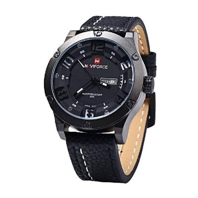 Picture of Artificial Leather Analog Lighter Watch for Men - Black - Black